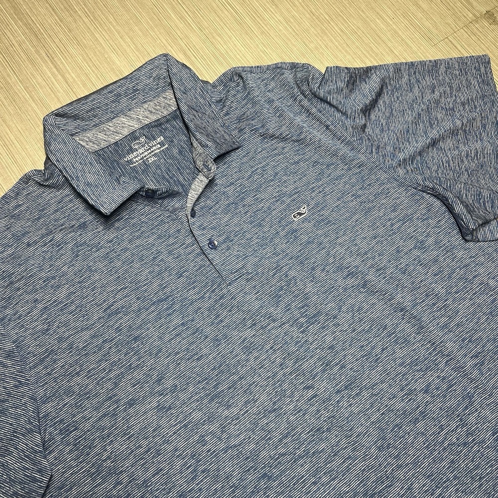 Vineyard Vines Performance Polo Shirt Mens 2XL Blue White Space Dye Short Sleeve